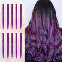 Extensões de cabelo coloridas SOFEIYAN, 10 unidades, 55 cm, roxo sintético