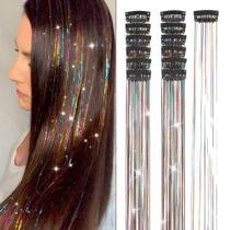 Extensões de cabelo com brilho Ubeleco 12 peças clip-in arco-íris 52 cm