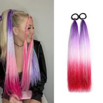 Extensões de cabelo com rabo de cavalo Szphoxer Ombre Tinsel Purple-Pink 20"