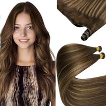 Extensões de cabelo de trama Sunny Hair Genius Cabelo humano Balayage Sew In Weft Extensões de trama Remy Hair Balayage de marrom chocolate a loiro caramelo Extensões de trama Genius Cabelo liso Cor natural 18 polegadas