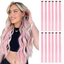 Extensões de cabelo DOORES Clips de 22 polegadas rosa sintético Extensões de cabelo DOORES Clips de 22 polegadas rosa sintético