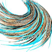 Extensões de cabelo Feather Headz Natural e Turquesa Extensões de cabelo Feather Headz Natural e Turquesa