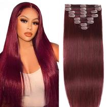 Extensões de cabelo FIPOHIRA Burgundy Reddish 45 cm 8 peças Clip-in