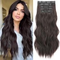 Extensões de cabelo Flvaco Clip em marrom escuro sintético de 20 polegadas Extensões de cabelo Flvaco Clip em marrom escuro sintético de 20 polegadas