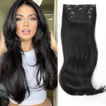 Extensões de cabelo FREEMEIGE Clip em preto reto 50cm 220g Extensões de cabelo FREEMEIGE Clip em preto reto 50cm 220g