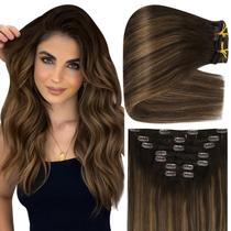 Extensões de cabelo Full Shine Castanho escuro a castanho acinzentado Ombre Extensões de cabelo Full Shine Castanho escuro a castanho acinzentado Ombre