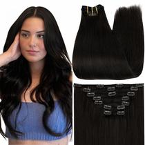 Extensões de cabelo Full Shine Clip em cabelo humano preto de 60 cm