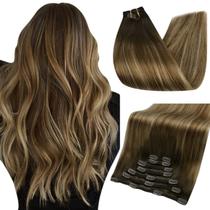 Extensões de cabelo Full Shine Clip em marrom Balayage 35cm 120g