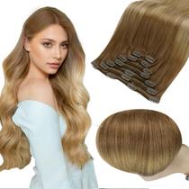 Extensões de cabelo Full Shine Clips ins Ombre, dourado, marrom a loiro