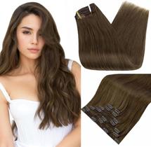 Extensões de cabelo Full Shine Real Human Hair Clip-in Brown 16cm