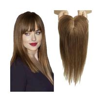 Extensões De Cabelo Humano 100% Remy Loiro Com Franja Raiz Escura Base De Seda Clips 10 Polegadas