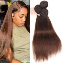 Extensões De Cabelo Humano Brasileiro Castanho Escuro 100% Remy Liso Colorido Em Pacotes