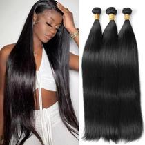 Extensões De Cabelo Humano Brasileiro Preto Natural 10-28 Polegadas Pacotes Lisos 50g Por Mecha