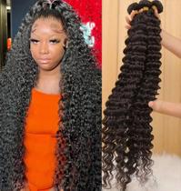 Extensões De Cabelo Humano Cacheado Brasileiro Remy Cru Ondulado Profundo 12A De 30 a 32 Polegadas