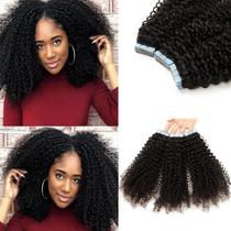 Extensões De Cabelo Humano Cacheado Kinky Natural Preto De 12-24 Polegadas Com Fita Adesiva, 20