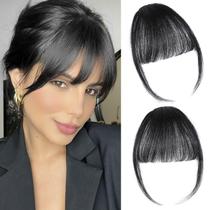 Extensões de cabelo humano com clipe ELEFOCUS Wispy Bangs Black