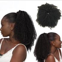 Extensões De Cabelo Humano Crespo Cacheado 4B 4C Rabo De Cavalo Com Cordão Afro Remy Clip-In 10-24