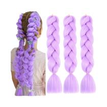 Extensões De Cabelo Jumbo Roxo Para Trança 3 Peças Cabelo Sintético Pré-esticado Para Festa Fantasia