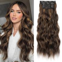 Extensões de cabelo KookaStyle Long Wavy Synthetic de 24 polegadas para mulheres Extensões de cabelo KookaStyle Long Wavy Synthetic de 24 polegadas para mulheres