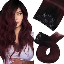 Extensões de cabelo Moresoo Balayage Black to Wine Red 40cm 120g