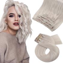 Extensões de cabelo Moresoo Clip em cabelo humano 30 cm, loiro branco Extensões de cabelo Moresoo Clip em cabelo humano 30 cm, loiro branco