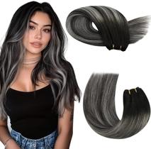 Extensões de cabelo Moresoo Human Hair Weft Ombre Preto/Prata 20"