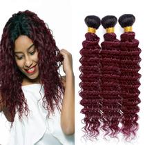 Extensões de cabelo Nuailisex Ombre Burgundy Deep Wave 35-45cm Extensões de cabelo Nuailisex Ombre Burgundy Deep Wave 35-45cm