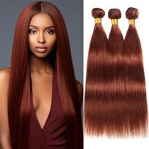 Extensões de cabelo QEUOPE Color 33 Cobre Vermelho Castanho 45 cm 3 pacotes