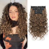 Extensões de cabelo REECHO Curly 4 peças, clipe de 40 cm em marrom claro Extensões de cabelo REECHO Curly 4 peças, clipe de 40 cm em marrom claro