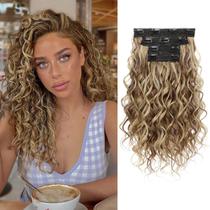 Extensões de cabelo REECHO Curly, 4 peças, clipe de 40 cm em marrom com mechas Extensões de cabelo REECHO Curly, 4 peças, clipe de 40 cm em marrom com mechas