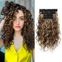 Extensões de cabelo REECHO Curly, 4 peças, clipe de 40 cm em marrom escuro Extensões de cabelo REECHO Curly, 4 peças, clipe de 40 cm em marrom escuro