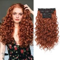 Extensões de cabelo REECHO Curly, 4 peças, clipe de 40 cm em vermelho cobre Extensões de cabelo REECHO Curly, 4 peças, clipe de 40 cm em vermelho cobre