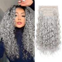 Extensões de cabelo REECHO Curly, 4 peças, clipe de 50 cm em cinza prateado