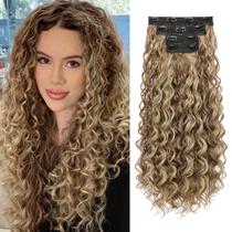 Extensões de cabelo REECHO Curly 4 peças, clipe de 60 cm em marrom claro Extensões de cabelo REECHO Curly 4 peças, clipe de 60 cm em marrom claro