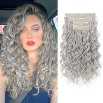 Extensões de cabelo REECHO Curly 40cm Clip em cinza prateado x4