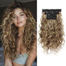 Extensões de cabelo REECHO Curly, clipe de 40 cm em 4 peças de marrom claro