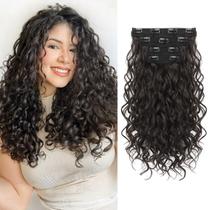 Extensões de cabelo REECHO Curly, clipe de 40 cm em 4 peças de preto natural Extensões de cabelo REECHO Curly, clipe de 40 cm em 4 peças de preto natural