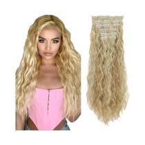 Extensões De Cabelo Sintético Cacheado De 22 Polegadas Com 16 Clipes, Conjunto De 6 Peças, Aplique