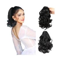 Extensões De Cabelo Sintético Em Rabo De Cavalo Curto Com Clipe De Garra, Ondulado Cacheado Marrom