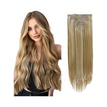 Extensões De Cabelo Sintético Longas E Retas De 24 Polegadas Com 16 Clips, Loiro, Preto E