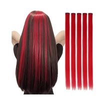 Extensões De Cabelo Sintético Longas E Retas Para Mulheres, 5 peças/Conjunto Para Halloween, Natal,
