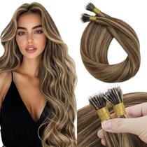 Extensões de cabelo Sunny Hair Nano Cabelo humano castanho loiro Nano Ring Extensões de cabelo castanho escuro com loiro caramelo Extensões de cabelo de ponta nano Extensões de cabelo humano reais Destaques marrons 50 G 16 polegadas