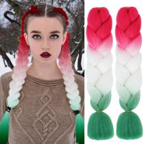 Extensões de cabelo trançadas Ncozwo vermelho-branco-verde 60 cm, 2 unidades