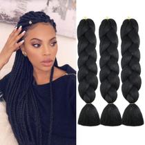 Extensões de cabelo trançadas WOME Jumbo 24 cm pretas sintéticas x3 Extensões de cabelo trançadas WOME Jumbo 24 cm pretas sintéticas x3