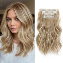 Extensões de cabelo UDU 36 cm, loiras, onduladas, 4 peças de clipes