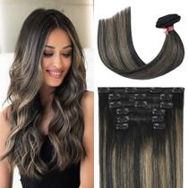 Extensões de cabelo UGOTRAYS Real Human Hair Preto Castanho 30cm 70g Extensões de cabelo UGOTRAYS Real Human Hair Preto Castanho 30cm 70g