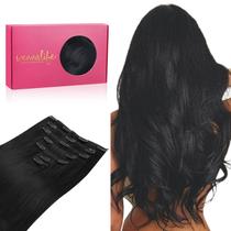 Extensões de cabelo Wennalife Clip em cabelo humano 18 cm 120 g preto azeviche