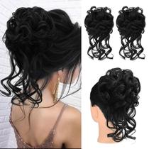 Extensões de coque de cabelo HOOJIH HB010 Dasiy Tousled Updo x2 Black