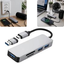 Extensor Adaptador Hub 3 Portas Usb Leitor Cartão Sd E TF com entrada USB e Tipo C Extensor Adaptador Hub 3 Portas Usb Leitor Cartão Sd E TF com entrada USB e Tipo C