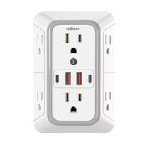Extensor de saída, protetor de sobretensão, JCBlaon, 6 saídas, 4 portas USB